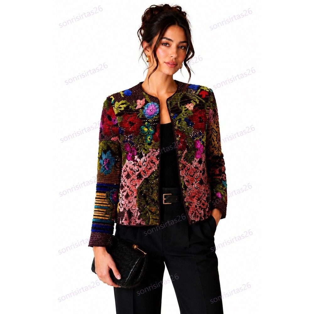 Aurora Ruffolo Christian Ruperto Floral Quilted Jacket Embellished Art Wear XS/S